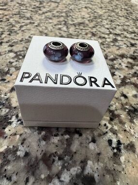 Pandora Purple and Silver Glass Charm- Set of two
